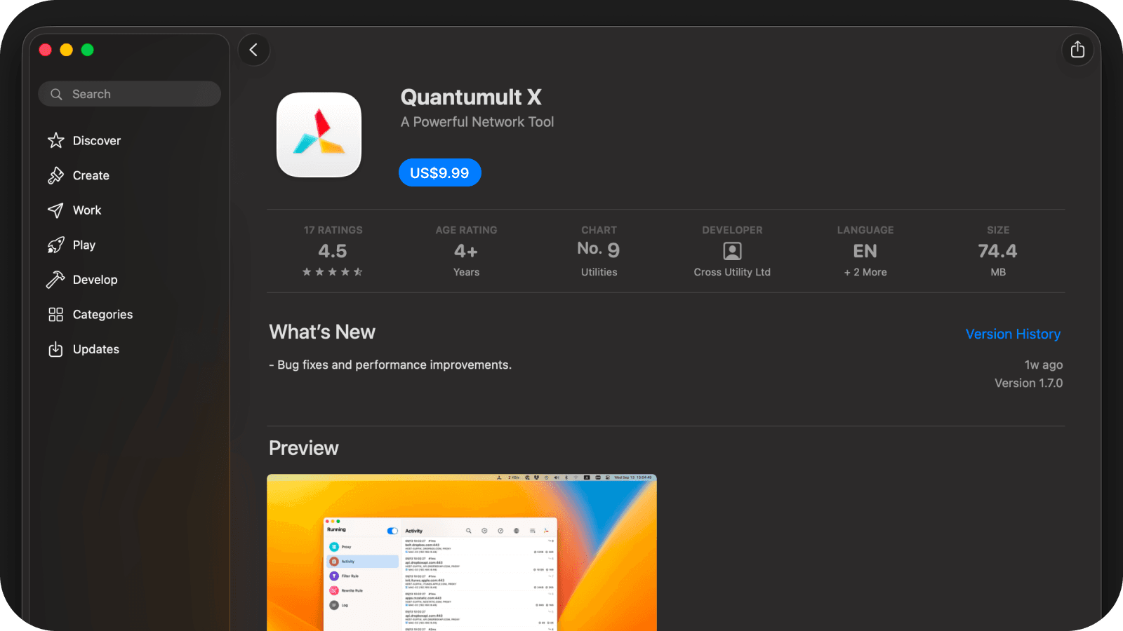 Страница Quantumult X в Mac App Store до входа в учётную запись.